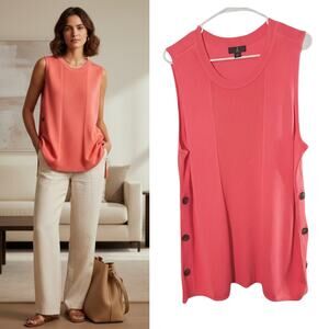 J Jason Wu Sleeveless Tunic Top XL Coral Orange Sweater Knit Side Buttons Casual